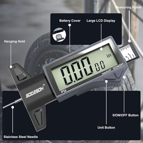 GoDeson Digital Tyre Tread Gauge-3 أوضاع-إطالة/بوصة/مم ، شاشة الطاقة الشمسية والبطارية الهجينة ، 1 "(25.4 مم/32NDS) ، أداة قياس الإطارات الزرقاء لجميع المركبات (السيارة ، شاحنة ، سيارات الدفع الرباعي) in Saudi Arabia