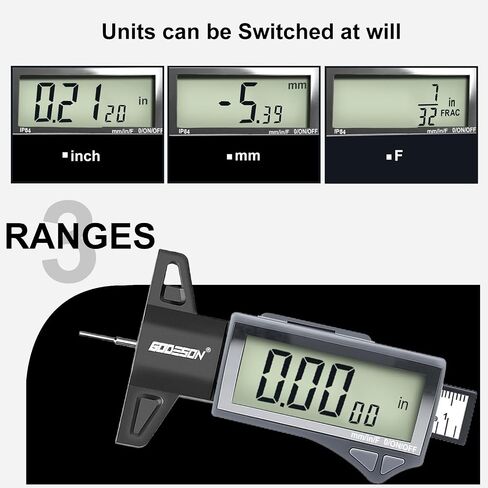 GoDeson Digital Tyre Tread Gauge-3 أوضاع-إطالة/بوصة/مم ، شاشة الطاقة الشمسية والبطارية الهجينة ، 1 "(25.4 مم/32NDS) ، أداة قياس الإطارات الزرقاء لجميع المركبات (السيارة ، شاحنة ، سيارات الدفع الرباعي) in Saudi Arabia