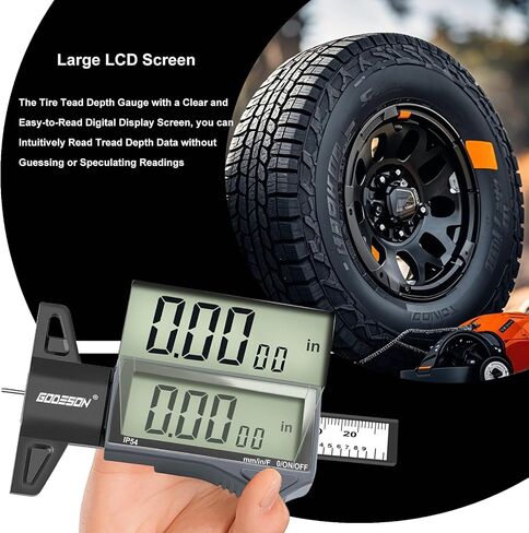 GoDeson Digital Tyre Tread Gauge-3 أوضاع-إطالة/بوصة/مم ، شاشة الطاقة الشمسية والبطارية الهجينة ، 1 "(25.4 مم/32NDS) ، أداة قياس الإطارات الزرقاء لجميع المركبات (السيارة ، شاحنة ، سيارات الدفع الرباعي) in Saudi Arabia