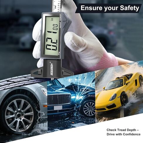 GoDeson Digital Tyre Tread Gauge-3 أوضاع-إطالة/بوصة/مم ، شاشة الطاقة الشمسية والبطارية الهجينة ، 1 "(25.4 مم/32NDS) ، أداة قياس الإطارات الزرقاء لجميع المركبات (السيارة ، شاحنة ، سيارات الدفع الرباعي) in Saudi Arabia