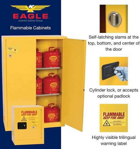 Eagle American Made 60 Gallon F﻿lammable Liquid Storage Cabinet with Legs, Manual-Close Fireproof Cabinet for Schools, Garages, Manufacturing Facilities, 34" x 34" x 69", 1962XLEGS in Saudi Arabia