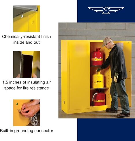 Eagle American Made 60 Gallon F﻿lammable Liquid Storage Cabinet with Legs, Manual-Close Fireproof Cabinet for Schools, Garages, Manufacturing Facilities, 34" x 34" x 69", 1962XLEGS in Saudi Arabia