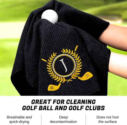 Personalized Golf Towels for Golf Bags - Microfiber Monogrammed Golf Towels for Men/Women, Retractable Brush Tool Kit with Club Groove Cleaner, Custom Golf Accessories for Golfers (Initial J) in Kuwait