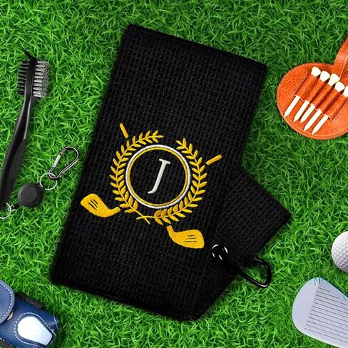 Personalized Golf Towels for Golf Bags - Microfiber Monogrammed Golf Towels for Men/Women, Retractable Brush Tool Kit with Club Groove Cleaner, Custom Golf Accessories for Golfers (Initial J) in Kuwait