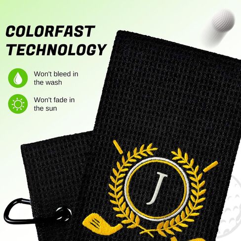 Personalized Golf Towels for Golf Bags - Microfiber Monogrammed Golf Towels for Men/Women, Retractable Brush Tool Kit with Club Groove Cleaner, Custom Golf Accessories for Golfers (Initial J) in Kuwait