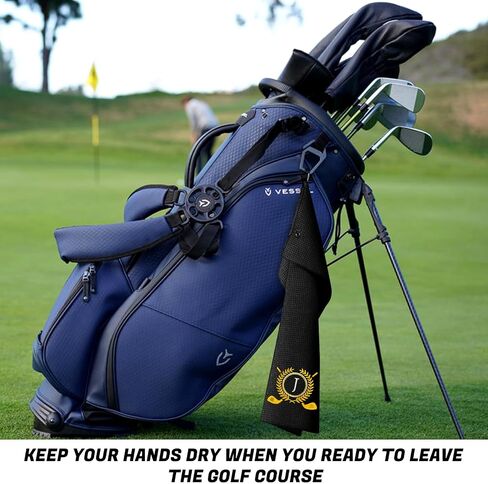 Personalized Golf Towels for Golf Bags - Microfiber Monogrammed Golf Towels for Men/Women, Retractable Brush Tool Kit with Club Groove Cleaner, Custom Golf Accessories for Golfers (Initial J) in Kuwait