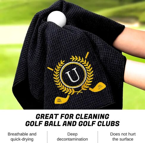 Personalized Golf Towels for Golf Bags - Microfiber Monogrammed Golf Towels for Men/Women, Retractable Brush Tool Kit with Club Groove Cleaner, Custom Golf Accessories for Golfers (Initial J) in Kuwait