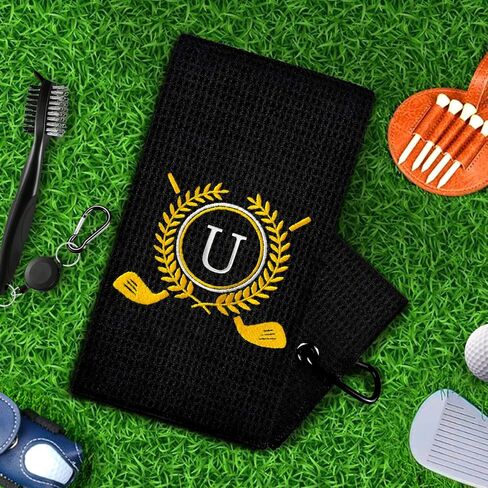 Personalized Golf Towels for Golf Bags - Microfiber Monogrammed Golf Towels for Men/Women, Retractable Brush Tool Kit with Club Groove Cleaner, Custom Golf Accessories for Golfers (Initial J) in Kuwait