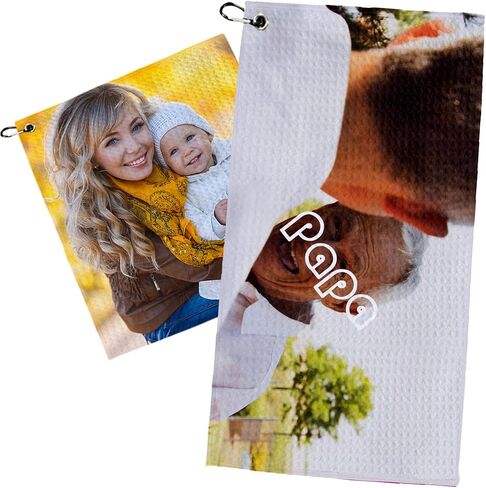 Personalized Golf Towel Two Sides - Custom Towels Large 16 X 24 Inch with Clip for Bag Bulk, Customize Waffle Weave Golf Towels with Photo in Saudi Arabia