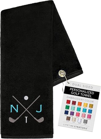 Lifetime Creations Personalized Golf Towel for Golf Bags - Custom Embroidered in USA with Initials, Dual-Sided for Scrubbing, Gifts for Golfers, Golf Accessories for Men or Women, Groomsmen, Dad in Kuwait