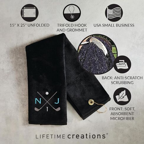 Lifetime Creations Personalized Golf Towel for Golf Bags - Custom Embroidered in USA with Initials, Dual-Sided for Scrubbing, Gifts for Golfers, Golf Accessories for Men or Women, Groomsmen, Dad in Kuwait