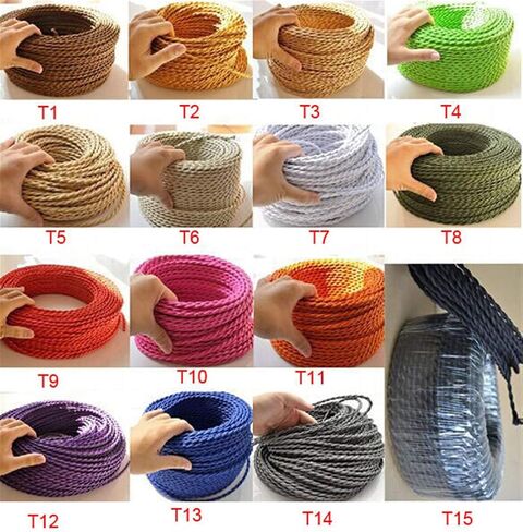 Jinchao-Twisted Cloth Covered Wire Vintage Hemp Rope Twisted Pair Electrical Wire Cord Cable 18 Gauge 2 Conductor 5M/10M (Color : Light Gold, Length : 5m) in Saudi Arabia