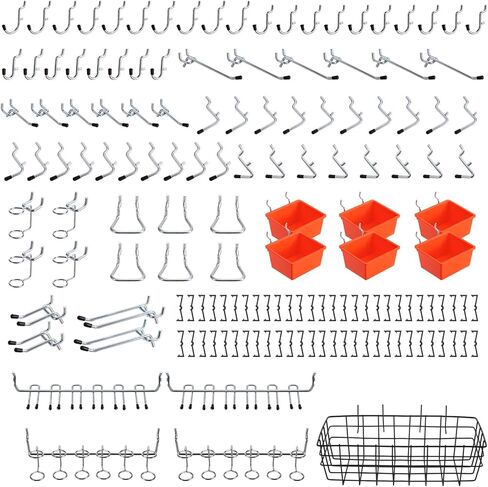 Pegboard Organizer Accessories Kit 155 PCS, Peg Board Hooks Assortment with Bins, Baskets for 1/4 inch Pegboard Wall Organizer, Garage Organization, Workbench, Craft Room, Hanging Tools in Kuwait