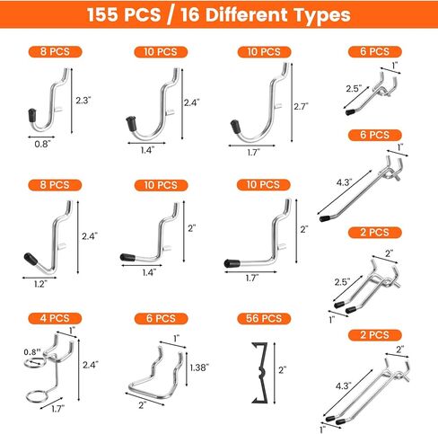 Pegboard Organizer Accessories Kit 155 PCS, Peg Board Hooks Assortment with Bins, Baskets for 1/4 inch Pegboard Wall Organizer, Garage Organization, Workbench, Craft Room, Hanging Tools in Kuwait