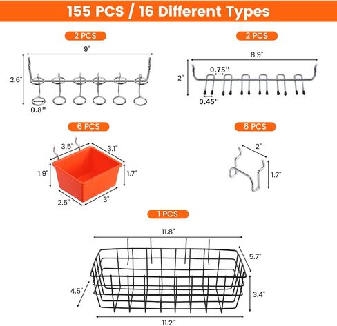 Pegboard Organizer Accessories Kit 155 PCS, Peg Board Hooks Assortment with Bins, Baskets for 1/4 inch Pegboard Wall Organizer, Garage Organization, Workbench, Craft Room, Hanging Tools in Kuwait
