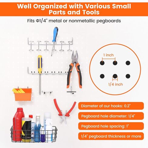 Pegboard Organizer Accessories Kit 155 PCS, Peg Board Hooks Assortment with Bins, Baskets for 1/4 inch Pegboard Wall Organizer, Garage Organization, Workbench, Craft Room, Hanging Tools in Kuwait