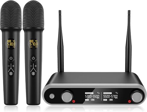 Wireless Microphone System Karaoke Machine - Rechargeable Handheld Dynamic Microphones, Dual Wireless Mics, Adjustable UHF Channels, Auto Scan, 310ft Range, Microphone for Karaoke in Saudi Arabia