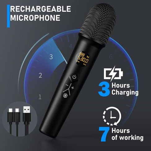 Wireless Microphone System Karaoke Machine - Rechargeable Handheld Dynamic Microphones, Dual Wireless Mics, Adjustable UHF Channels, Auto Scan, 310ft Range, Microphone for Karaoke in Saudi Arabia