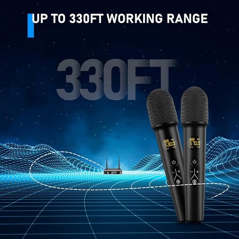 Wireless Microphone System Karaoke Machine - Rechargeable Handheld Dynamic Microphones, Dual Wireless Mics, Adjustable UHF Channels, Auto Scan, 310ft Range, Microphone for Karaoke in Saudi Arabia