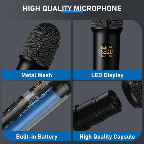 Wireless Microphone System Karaoke Machine - Rechargeable Handheld Dynamic Microphones, Dual Wireless Mics, Adjustable UHF Channels, Auto Scan, 310ft Range, Microphone for Karaoke in Saudi Arabia