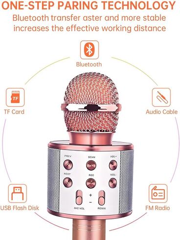 Wireless Bluetooth Karaoke Microphone Portable Handheld Mic Speaker 3-in-1 for All Smartphones Gifts in Saudi Arabia