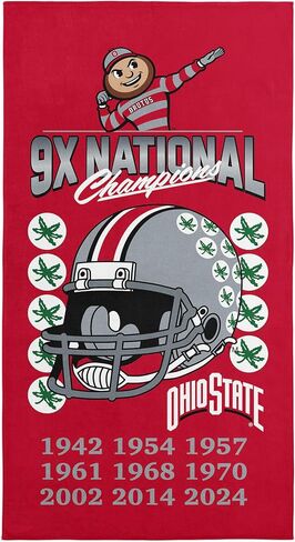 NORTHWEST Ohio State Buckeyes 9X National Champions Beach Towel, 30 x 60 inches, Red in Saudi Arabia
