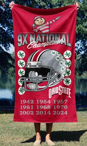 NORTHWEST Ohio State Buckeyes 9X National Champions Beach Towel, 30 x 60 inches, Red in Saudi Arabia