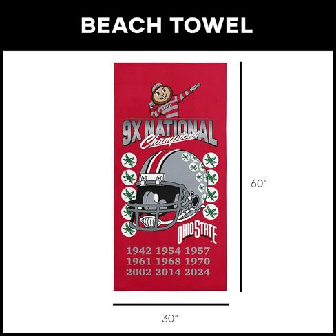 NORTHWEST Ohio State Buckeyes 9X National Champions Beach Towel, 30 x 60 inches, Red in Saudi Arabia