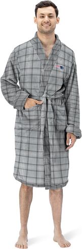 NORTHWEST Official NFL New England Patriots Men's Lightweight Flannel Bath Robe, Gray Tartan, 26" x 47" in Saudi Arabia