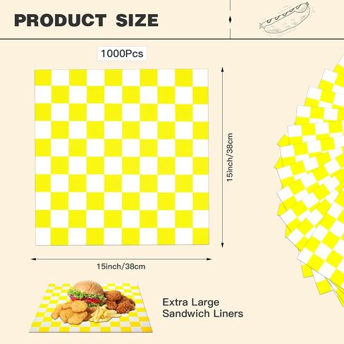 Colarr 1000 Pcs Waxed Paper Sheets Bulk 15 x 15 Inch Large Sandwich Wrapping Papers Checkered Deli Food Basket Liners for Burgers Bread Restaurant Barbecue Picnic(Red) in Kuwait