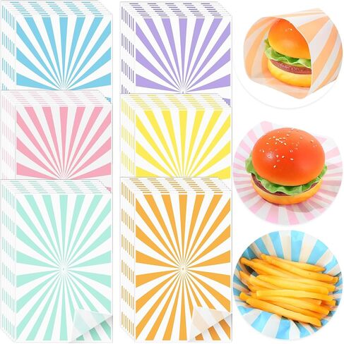 120 Pastel Party Supplies Deli Paper Sheets 12 × 8 بوصات شمع الباستيل المخططة لبطانات سلة الباستيل الطعام شطيرة برجر ورق ملفات ورق للحفل in Saudi Arabia