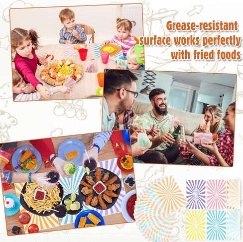 120 Pastel Party Supplies Deli Paper Sheets 12 × 8 بوصات شمع الباستيل المخططة لبطانات سلة الباستيل الطعام شطيرة برجر ورق ملفات ورق للحفل in Saudi Arabia