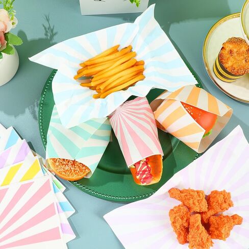 120 Pastel Party Supplies Deli Paper Sheets 12 × 8 بوصات شمع الباستيل المخططة لبطانات سلة الباستيل الطعام شطيرة برجر ورق ملفات ورق للحفل in Saudi Arabia