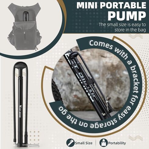 Mini Bike Pump Portable Bicycle Pump, Aluminum Alloy 160PSI Floor Bike Pump Fits Presta And Schrader Valves, Lightweight Air Bike Tyre Pump for Road Mountain Bike Balls in Kuwait