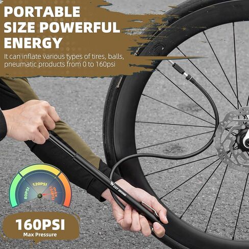 Mini Bike Pump Portable Bicycle Pump, Aluminum Alloy 160PSI Floor Bike Pump Fits Presta And Schrader Valves, Lightweight Air Bike Tyre Pump for Road Mountain Bike Balls in Kuwait