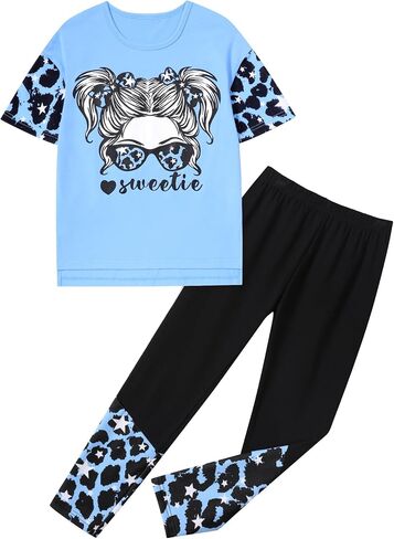 Girls Clothes Cool Girl Print Tie Dye 2PC Outfits Short Sleeve Tops Long Pant Sets Summer Kids Clothes Girls in Saudi Arabia