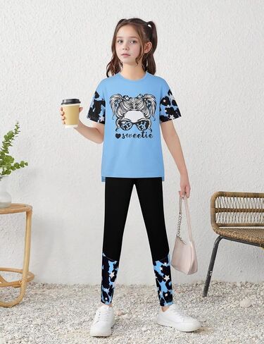 Girls Clothes Cool Girl Print Tie Dye 2PC Outfits Short Sleeve Tops Long Pant Sets Summer Kids Clothes Girls in Saudi Arabia