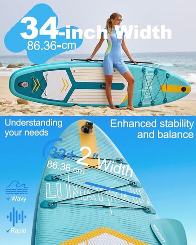 【11'×34"】 Extra Long/Extra Wide Premium Inflatable Stand Up Paddle Board (SUP) – Portable & Lightweight for Yoga, Surfing, Family Fun | Complete Kit with Paddle, Pump, Bag | Durable Design in Saudi Arabia