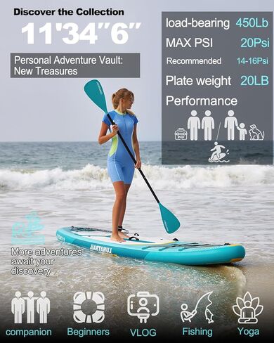 【11'×34"】 Extra Long/Extra Wide Premium Inflatable Stand Up Paddle Board (SUP) – Portable & Lightweight for Yoga, Surfing, Family Fun | Complete Kit with Paddle, Pump, Bag | Durable Design in Saudi Arabia