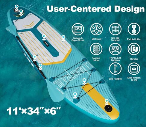 【11'×34"】 Extra Long/Extra Wide Premium Inflatable Stand Up Paddle Board (SUP) – Portable & Lightweight for Yoga, Surfing, Family Fun | Complete Kit with Paddle, Pump, Bag | Durable Design in Saudi Arabia