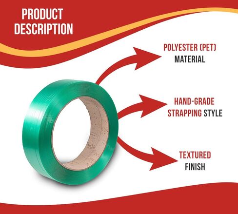 Mytee Products 5800'x 1/2"x 0.025" Hand Grade Polyester (PET) Packaging Strapping Roll - Green 16"x6" Core Size AAR Approved - 780 lbs Break Strength - UV, Water & Rust Resistant Roll in Saudi Arabia
