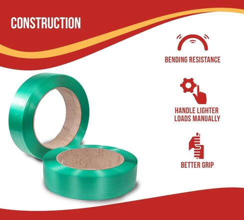 Mytee Products 5800'x 1/2"x 0.025" Hand Grade Polyester (PET) Packaging Strapping Roll - Green 16"x6" Core Size AAR Approved - 780 lbs Break Strength - UV, Water & Rust Resistant Roll in Saudi Arabia