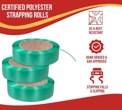 Mytee Products 5800'x 1/2"x 0.025" Hand Grade Polyester (PET) Packaging Strapping Roll - Green 16"x6" Core Size AAR Approved - 780 lbs Break Strength - UV, Water & Rust Resistant Roll in Saudi Arabia