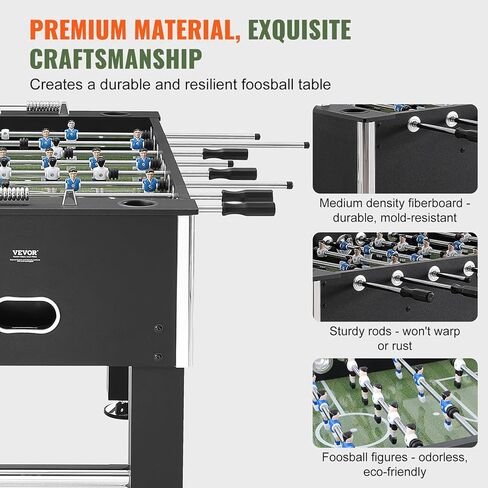 طاولة Vevor Foosball ، طاولة كرة قدم قياسية بحجم 55 بوصة ، طاولة كرة قدم كاملة الحجم للمنزل والأسرة وغرفة الألعاب ، كرة قدم مع مجموعة Foosball ، تشمل 4 كرات و 4 كوب من أصحاب الكوب ، الأسود in Saudi Arabia