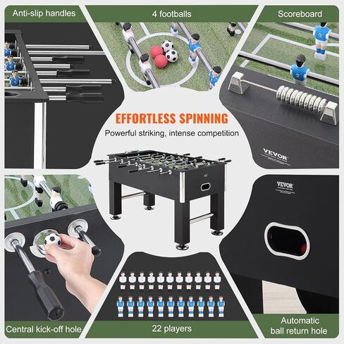 طاولة Vevor Foosball ، طاولة كرة قدم قياسية بحجم 55 بوصة ، طاولة كرة قدم كاملة الحجم للمنزل والأسرة وغرفة الألعاب ، كرة قدم مع مجموعة Foosball ، تشمل 4 كرات و 4 كوب من أصحاب الكوب ، الأسود in Saudi Arabia