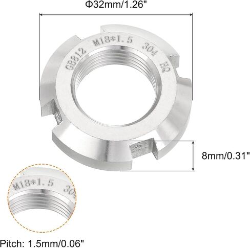 #US 2Pcs M18x1.5mm Retaining Four Slot Slotted Round Nuts-304 Stainless Steel in Saudi Arabia