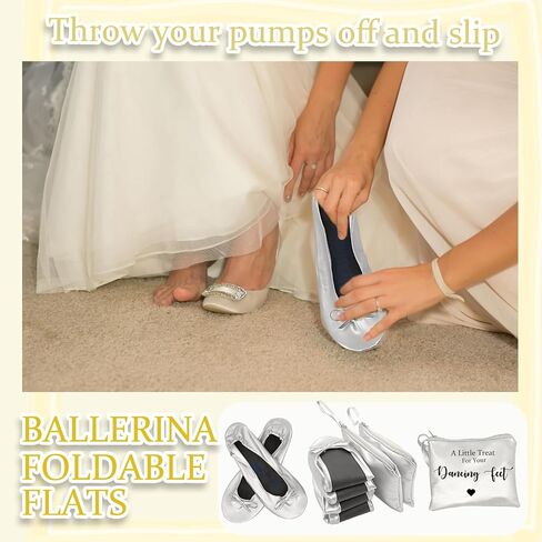 12 Pairs Wedding Foldable Flats for Wedding Guests Bridal Shower Supplies Bridesmaid Slippers Bulk Ballet Flats for Bridal Shower Party Women Dancing Shoes in Kuwait