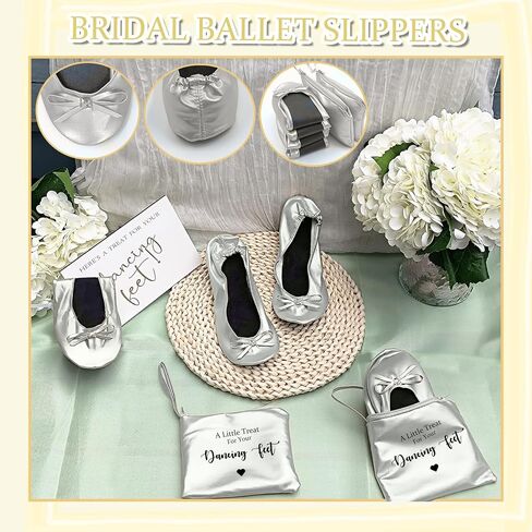 12 Pairs Wedding Foldable Flats for Wedding Guests Bridal Shower Supplies Bridesmaid Slippers Bulk Ballet Flats for Bridal Shower Party Women Dancing Shoes in Kuwait