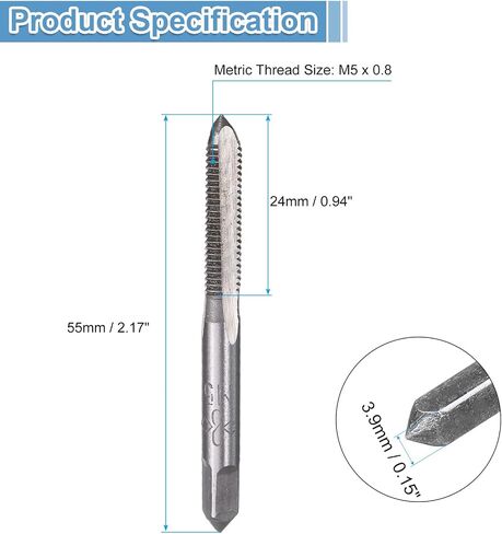 uxcell 4 Set Metric Hand Taps, M4 x 0.7 H2 Thread Taper + Bottom Tap, 9CrSi Alloy Tool Steel Screw Threading Milling Tapping Tool Kit in Saudi Arabia