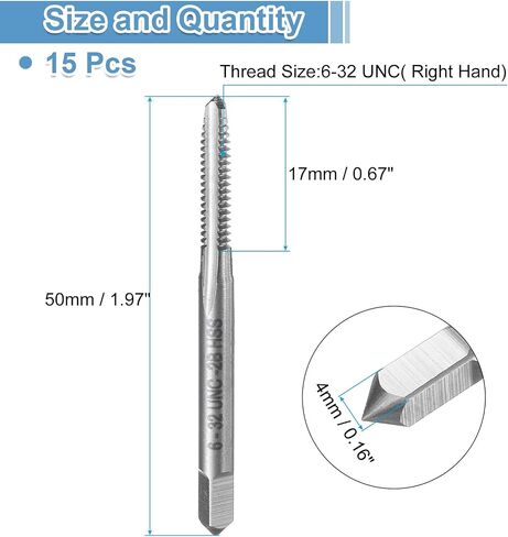 uxcell 15pcs Straight Flute Thread Tap, 10-32 UNF Screw Threading Tapping Tool Thread Milling Machine Taps, High-Speed Steel 6542 (HSS 6542) in Saudi Arabia
